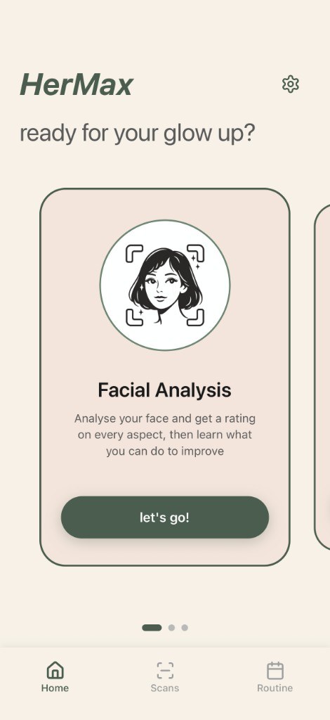 HerMax home screen inviting a facial analysis