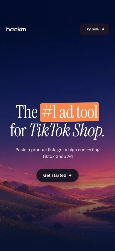 HookM mobile landing page: the number one ad tool for TikTok Shop